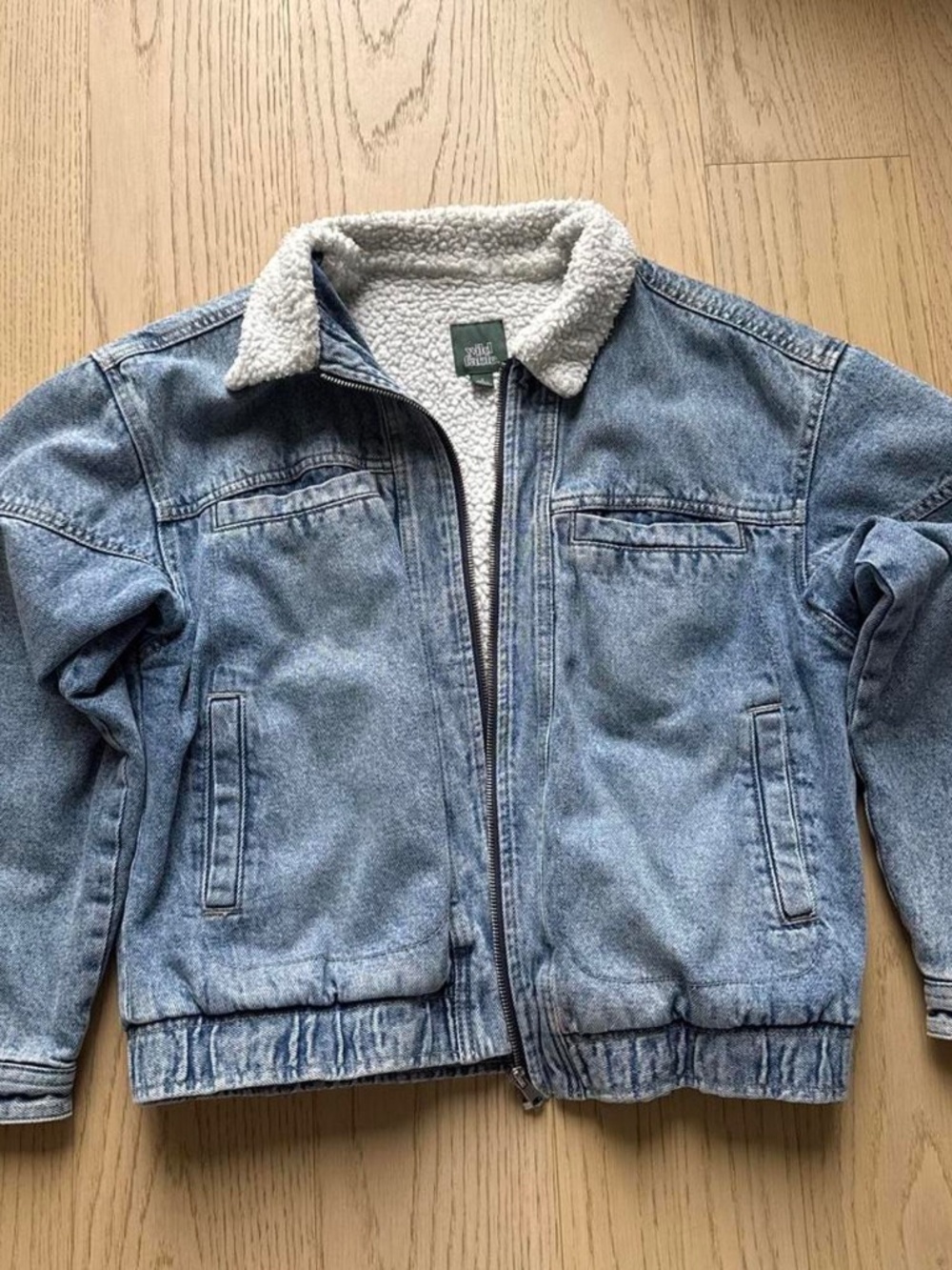 Wild fable oversized bomber sherpa lined denim jacket L